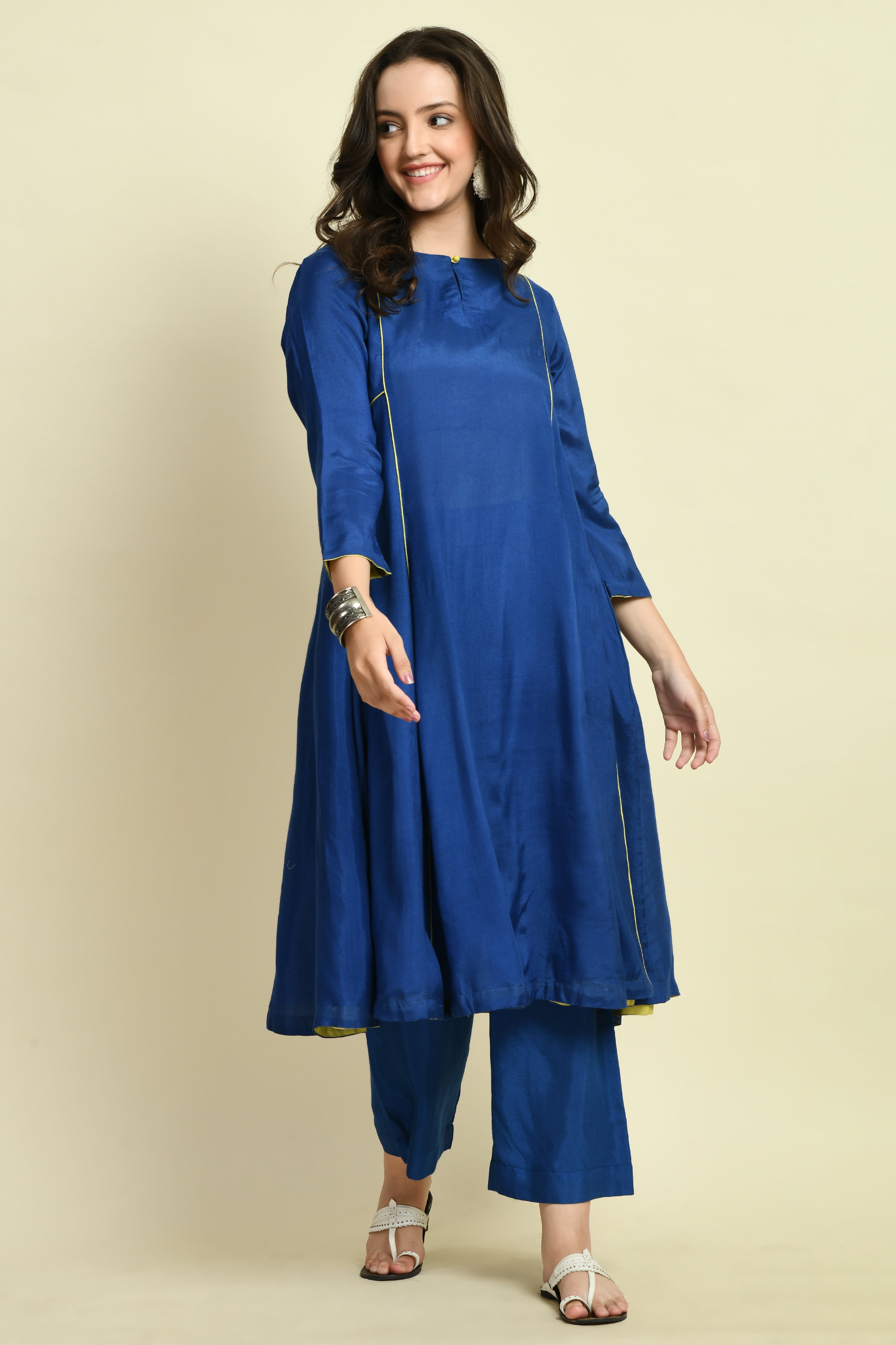 Royal Blue Panel Kurta Set | Blue Kurta Set For Women